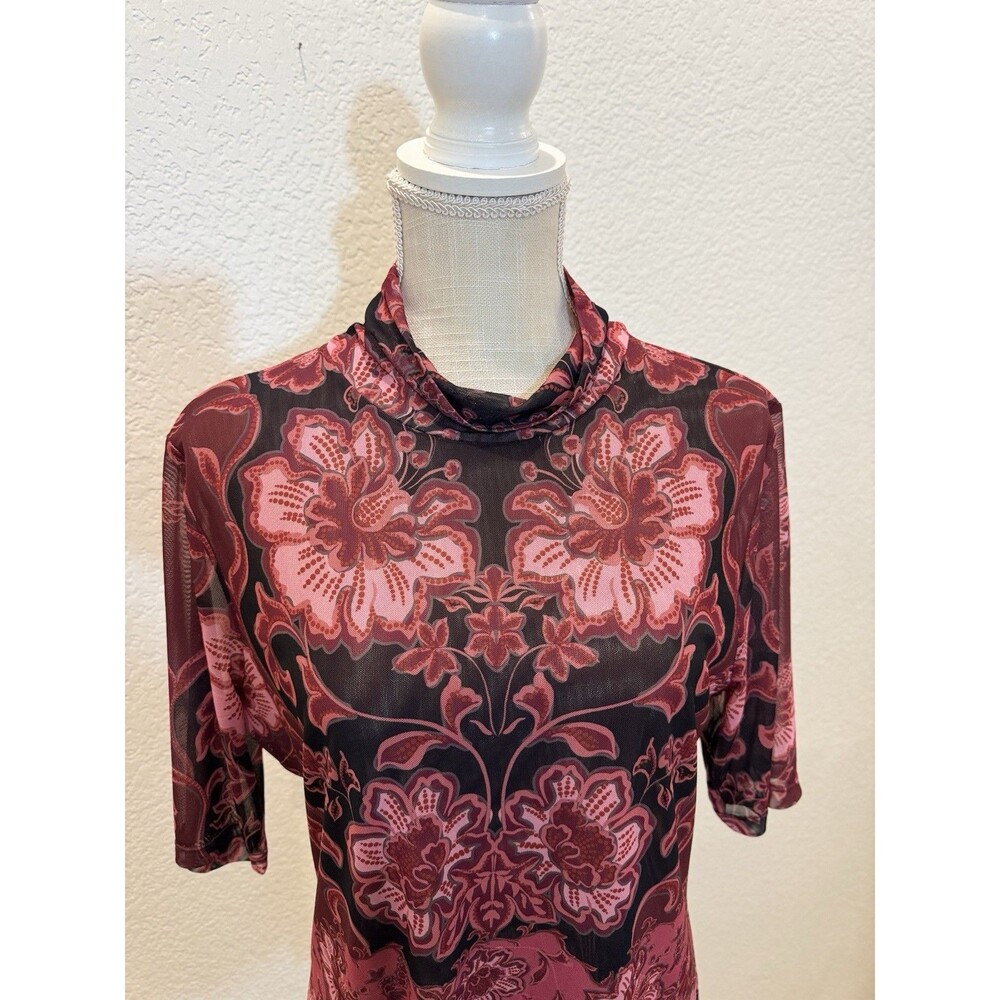 JOHNNY WAS Floral Print Mesh Knit Mock Neck Elbow Sleeve Top. Size XS , S - Picture 3 of 7